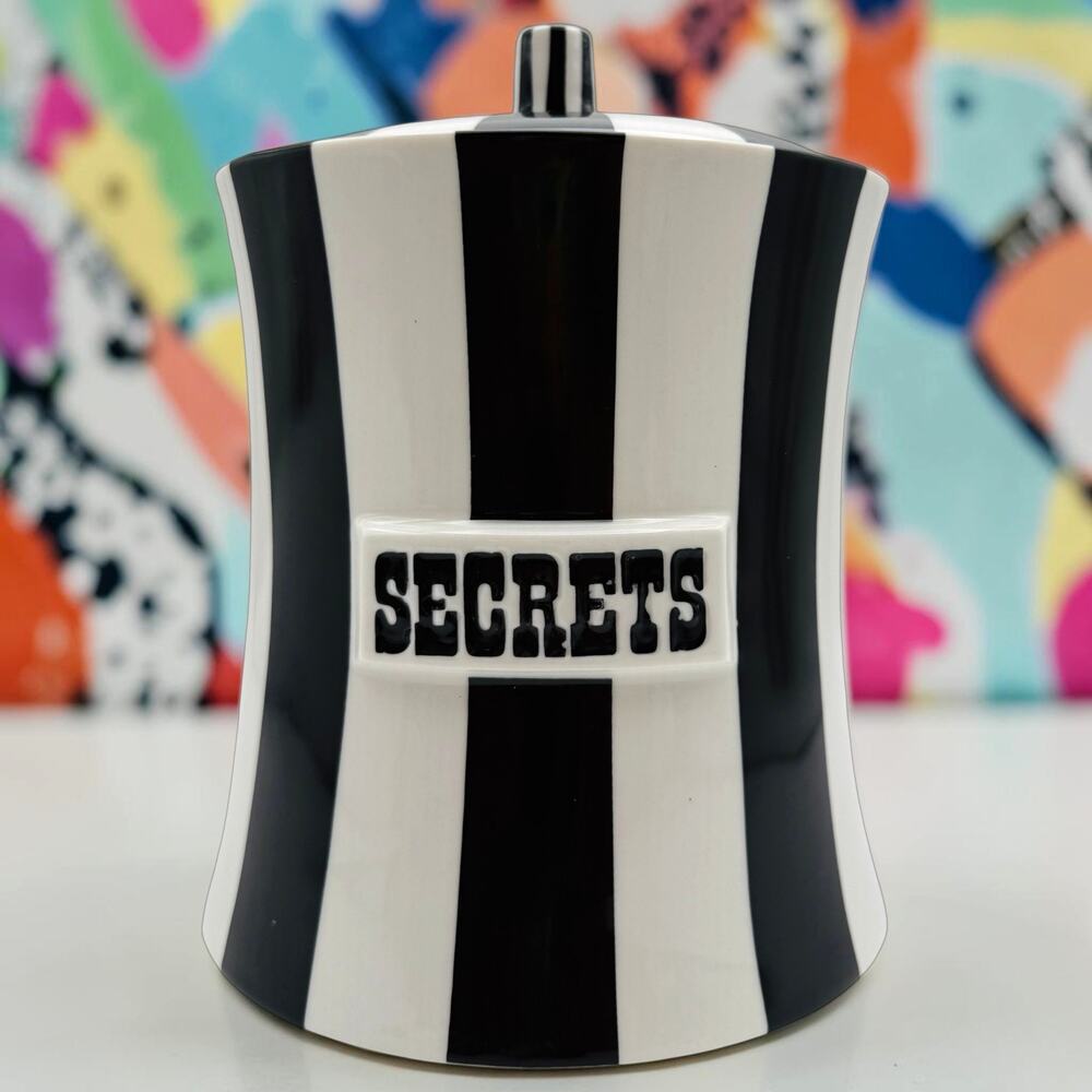 Jonathan Adler Secrets Vice Canister + Lid Striped Ceramic Jar Circus Mod READ